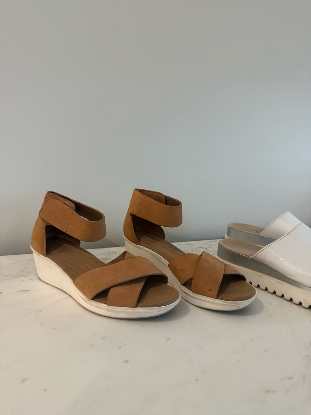 Gabor and Naturalizer Tan/White Leather Wedge Sandals
